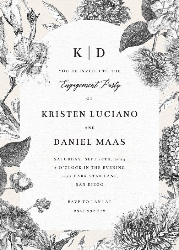 Timeless floral elegance - engagement party invitation